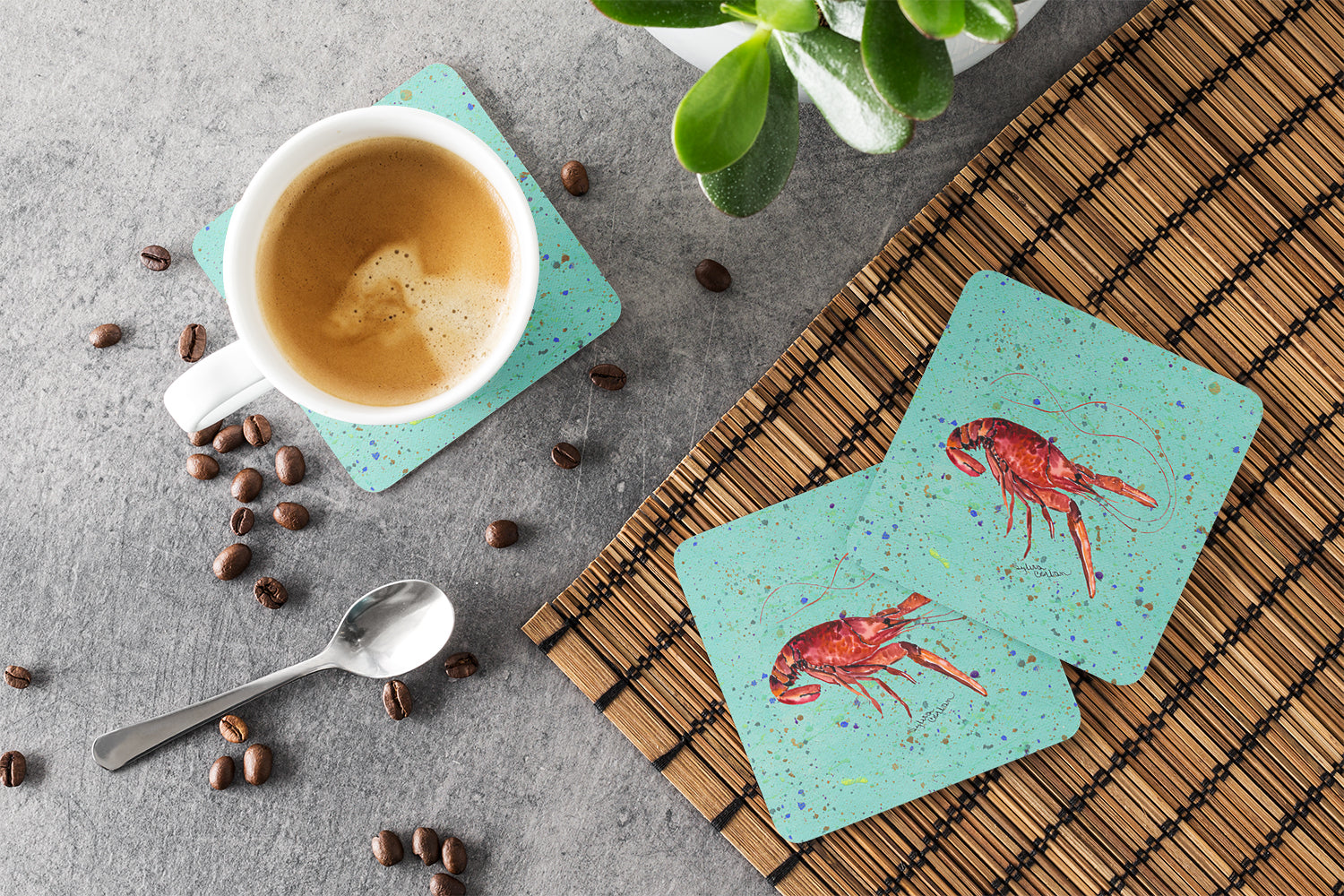 Crawfish Foam Coasters Set of 4 Cup Coasters for Indoor Outdoor, Tabletop Protection, Anti Slip, Mouse pad Material