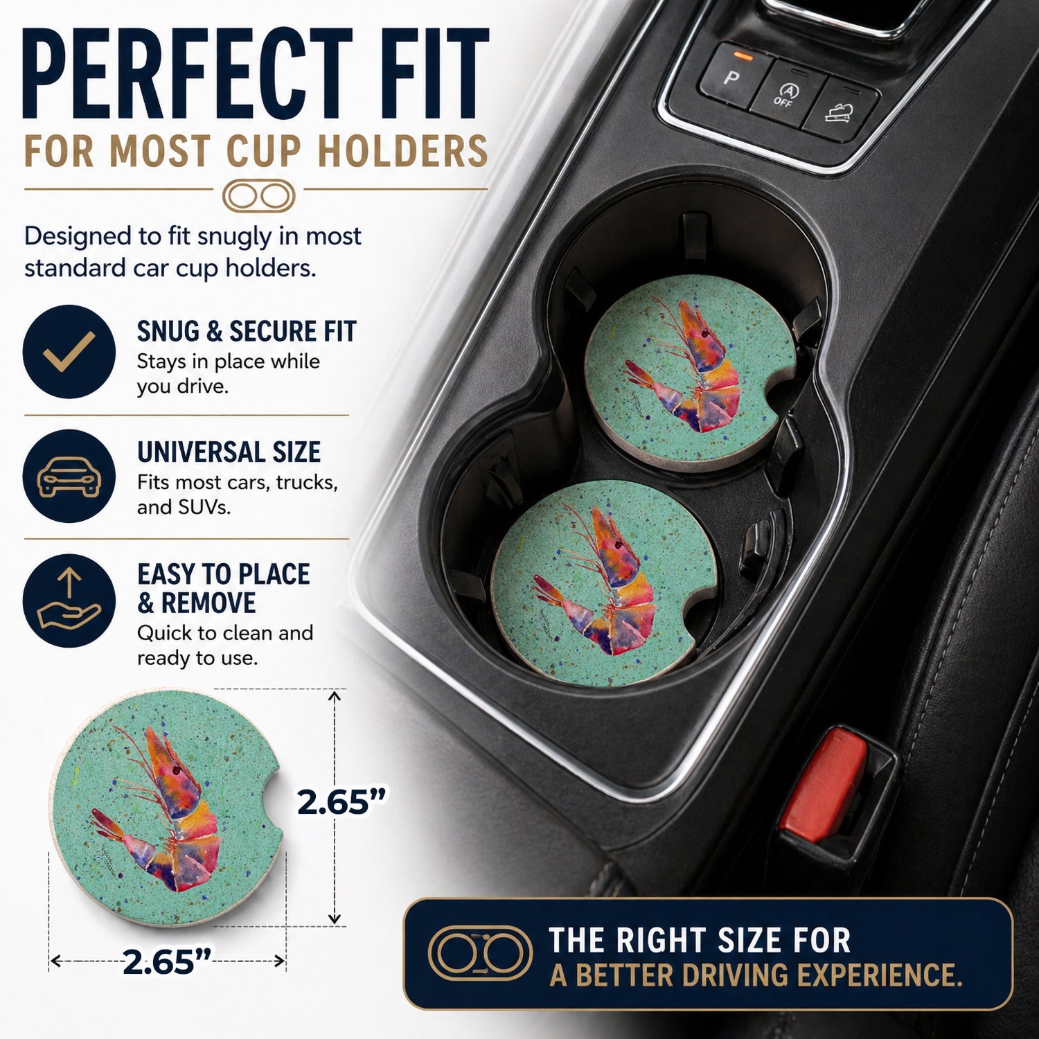 Shrmip Set of 2 Cup Holder Car Coasters Absorbent Round Sandstone Coasters Gifts for Men or Women, 2.5, Multicolor