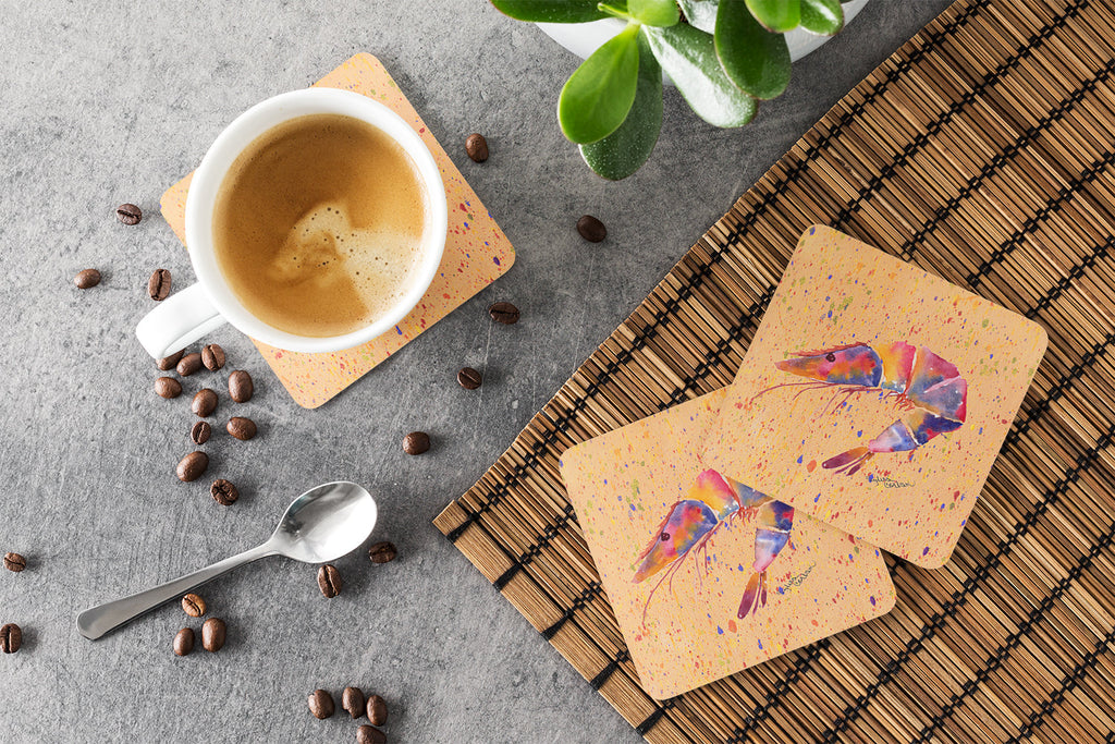 Shrimp Foam Coasters Set of 4 Cup Coasters for Indoor Outdoor, Tabletop Protection, Anti Slip, Mouse pad Material