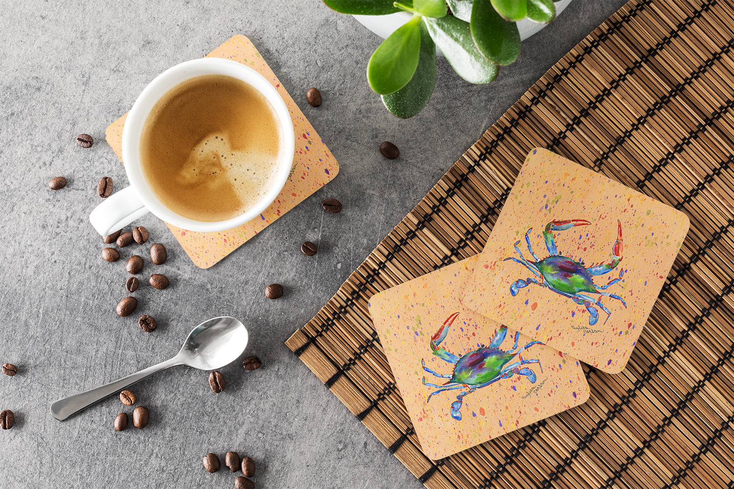 Crab Foam Coasters Set of 4 Cup Coasters for Indoor Outdoor, Tabletop Protection, Anti Slip, Mouse pad Material