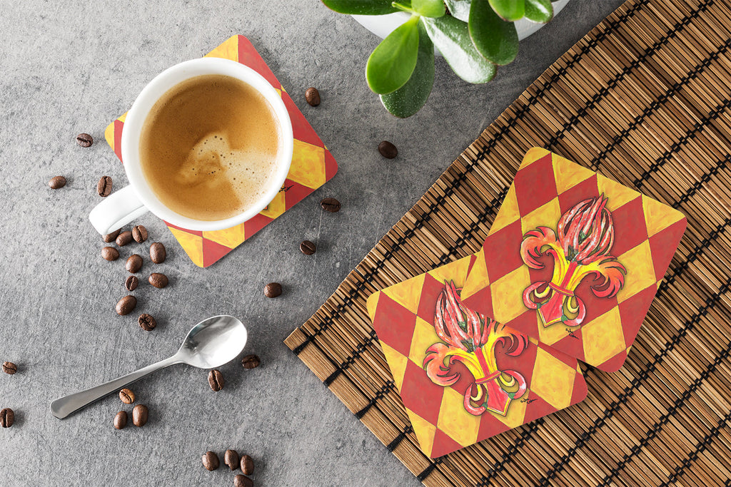 Hot Peppers Fleur de Lis Foam Coasters Set of 4 Cup Coasters for Indoor Outdoor, Tabletop Protection, Anti Slip, Mouse pad Material