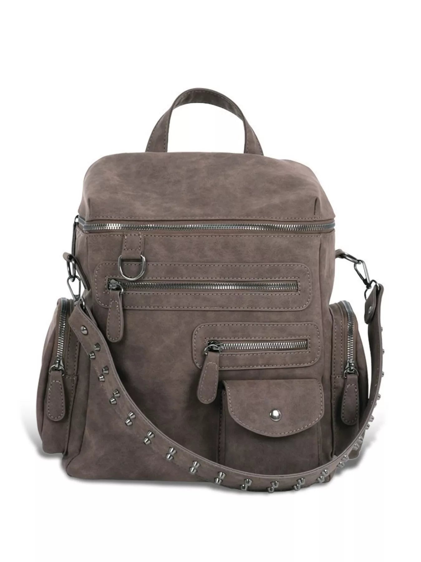 Multi-Pocket Studded Convertible Backpack Bag