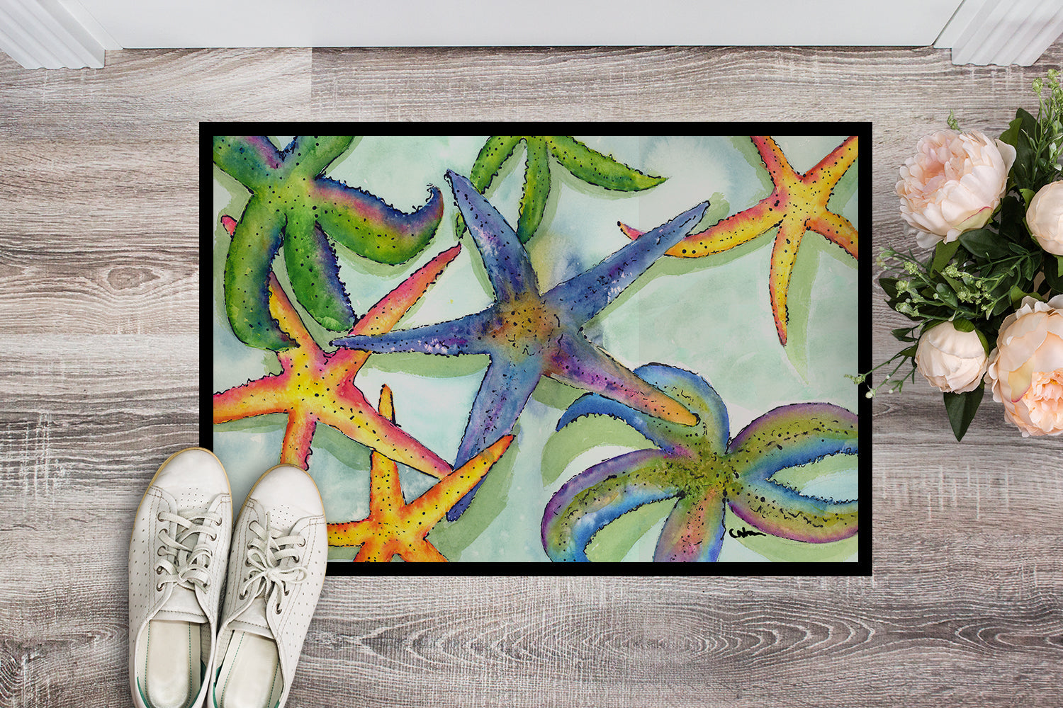 Starfish Doormat Indoor Outdoor 18H X 27W Front Door Mat Rugs for Entryway, Non Slip Washable