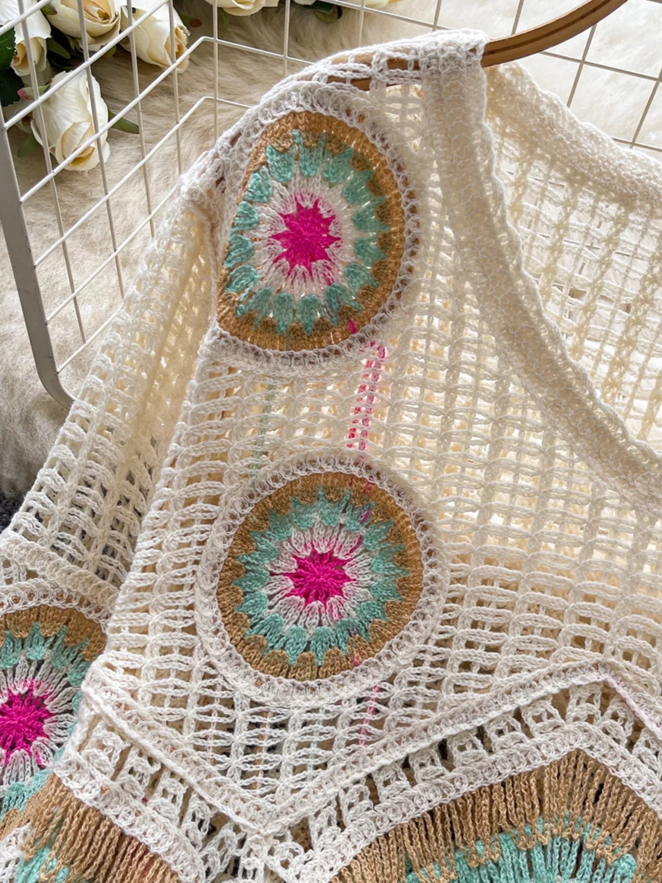 Crochet V-Neck Knit Cover Up