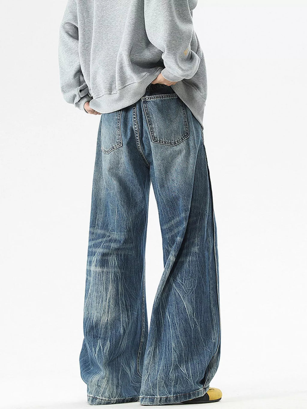 Men's Full Size Vintage Wash Wide Leg Jeans Plus Size