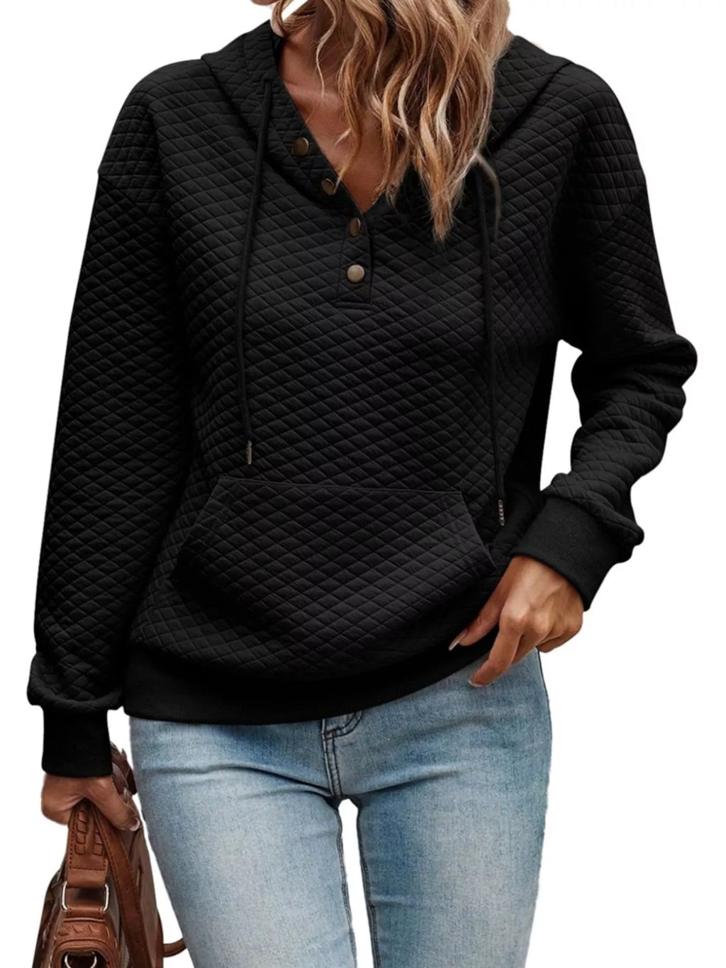 Drawstring Textured Dropped Shoulder Hoodie