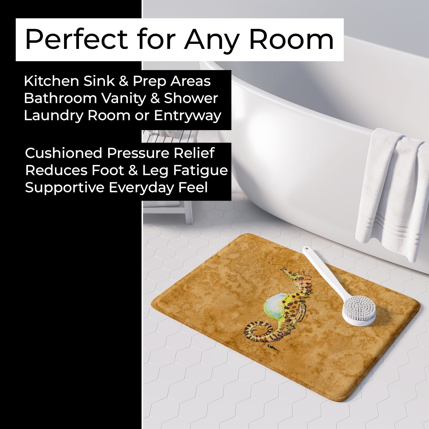 Seahorse Memory Foam Kitchen Mat Machine Washable Anti-Fatigue Cushion Comfort Bath or Kitchen Rug
