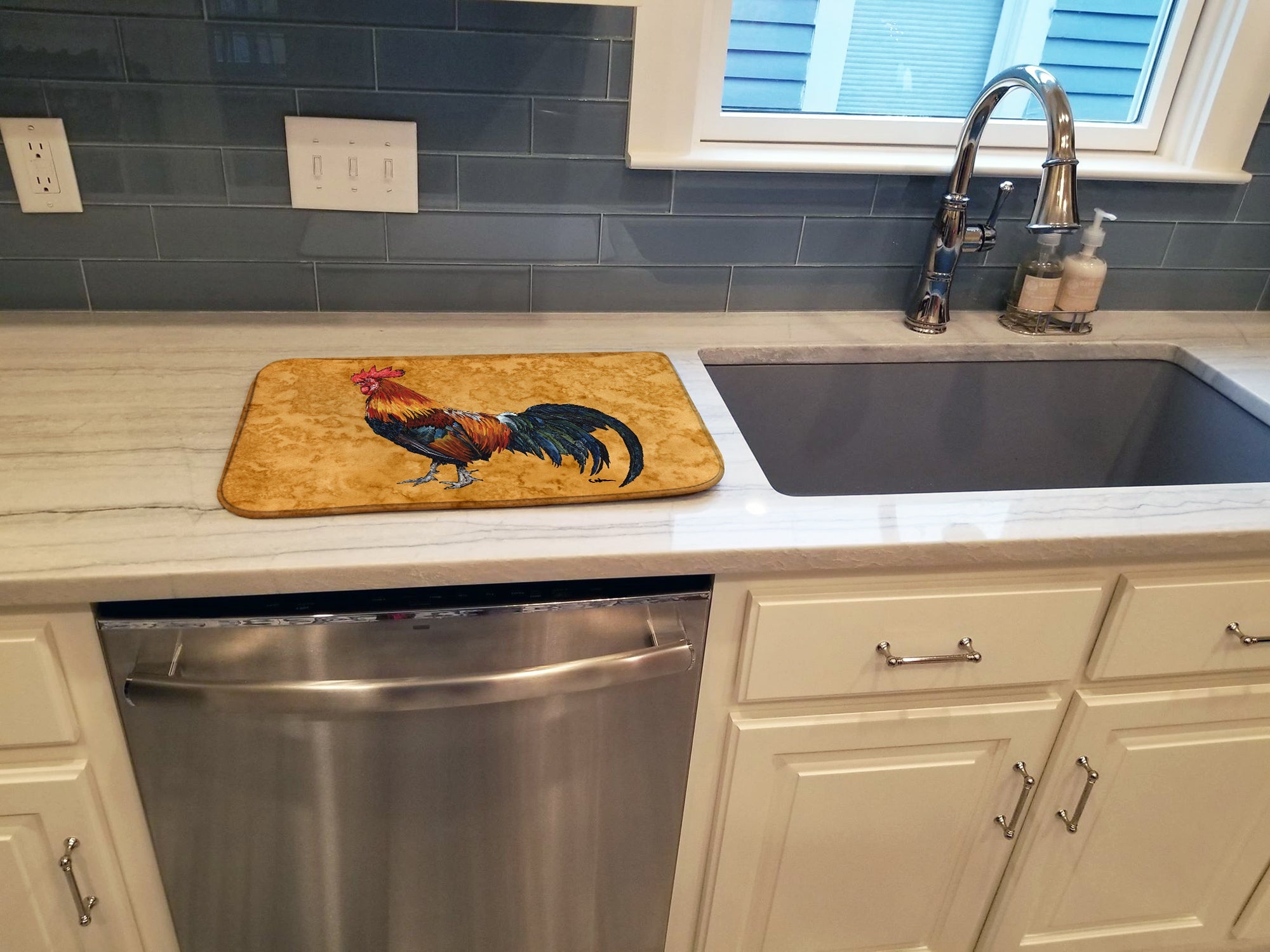 Rooster Dish Drying Mat Absorbent Dish Drying Mat Pad for Kitchen Counter Dish Drainer Mat for Countertop, 14 x 21", Multicolor