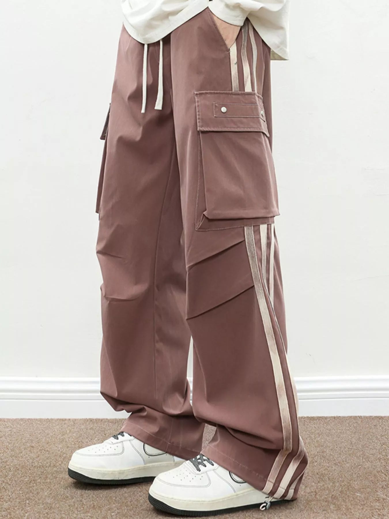Men's Plus Size Casual Loose Cargo Pants with Side Stripes