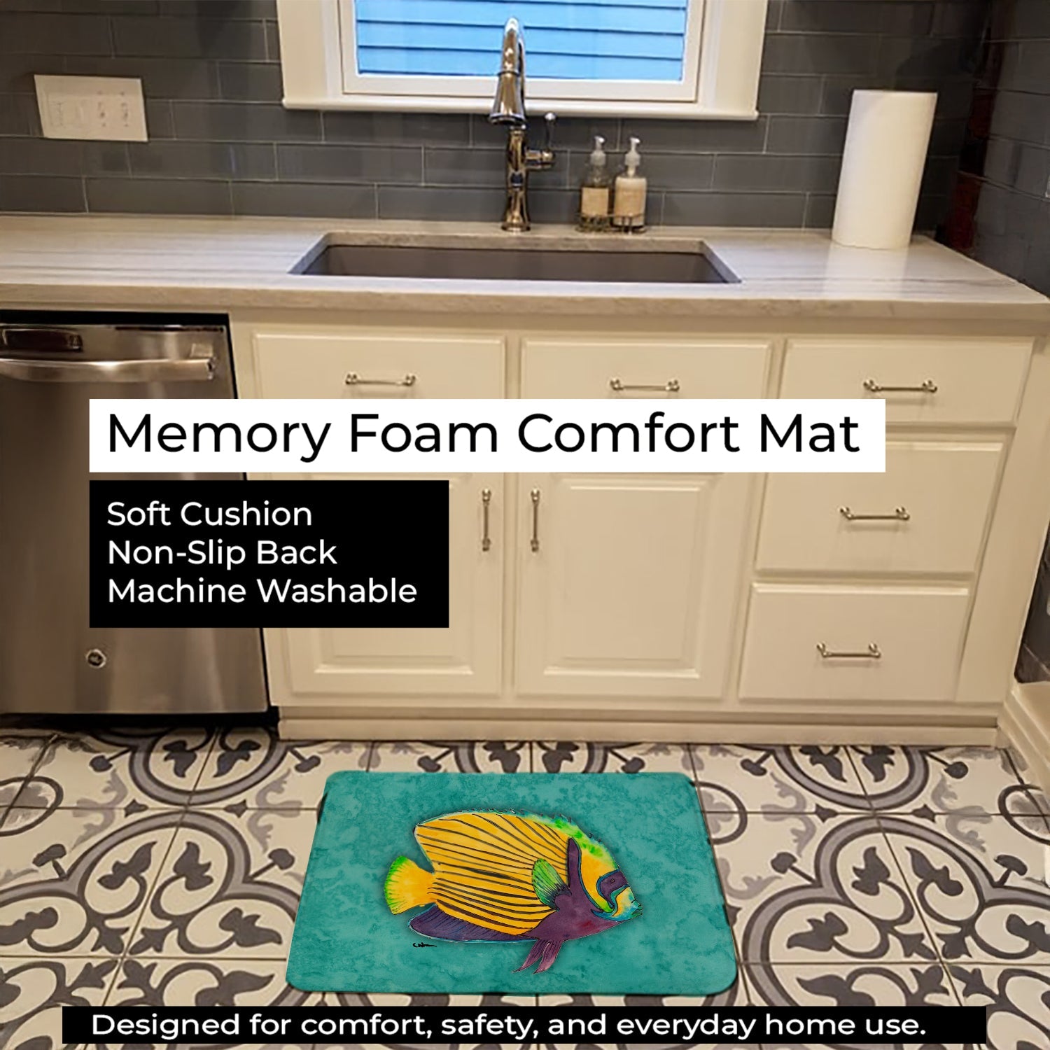 Tropical Fish Memory Foam Kitchen Mat Machine Washable Anti-Fatigue Cushion Comfort Bath or Kitchen Rug