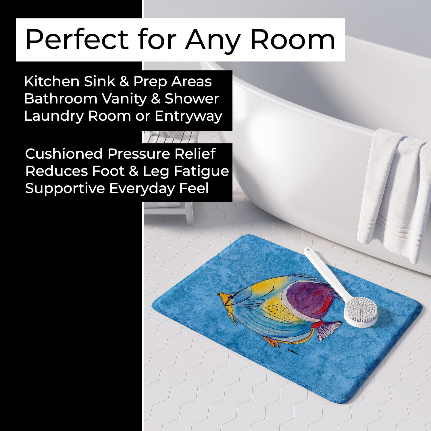 Tropical Fish Memory Foam Kitchen Mat Machine Washable Anti-Fatigue Cushion Comfort Bath or Kitchen Rug