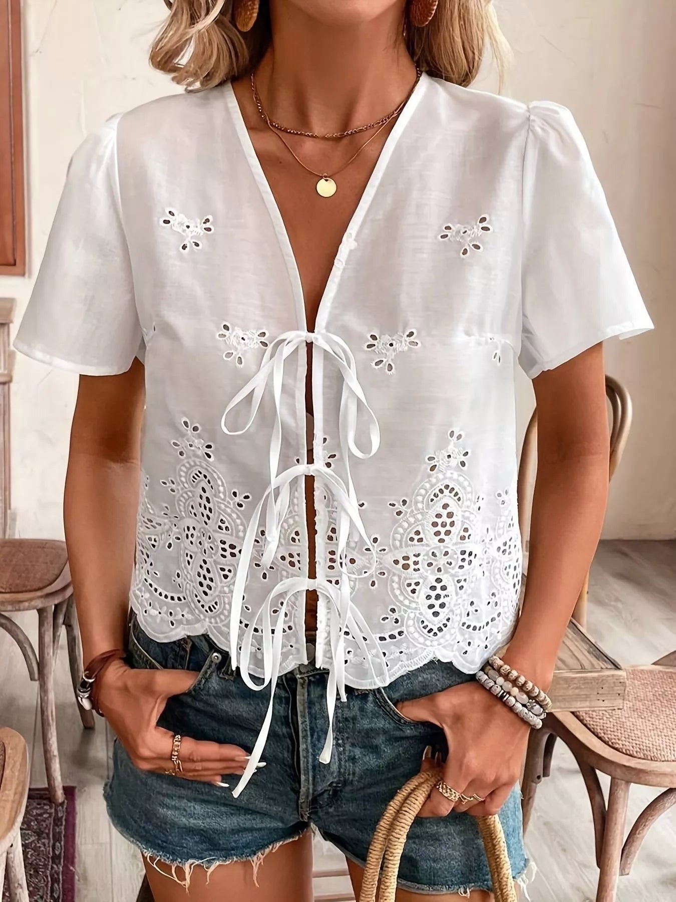 Tie Front Short Sleeve Shirt