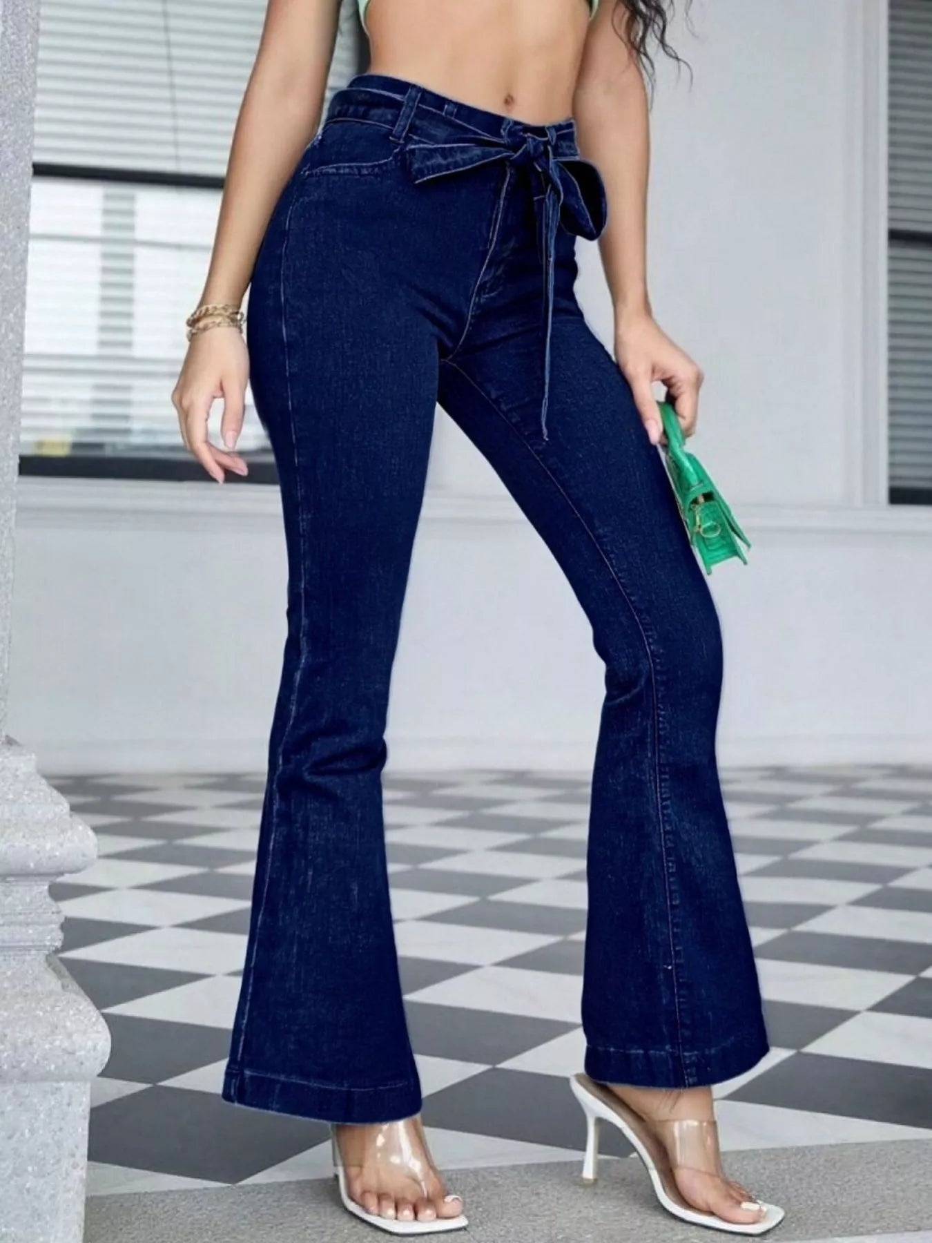 Tie-Waist Flared Leg Jeans