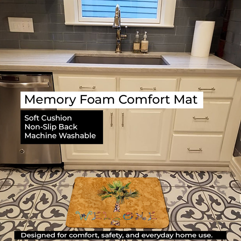 Welcome Palm Tree on Gold Memory Foam Kitchen Mat Machine Washable Anti-Fatigue Cushion Comfort Bath or Kitchen Rug