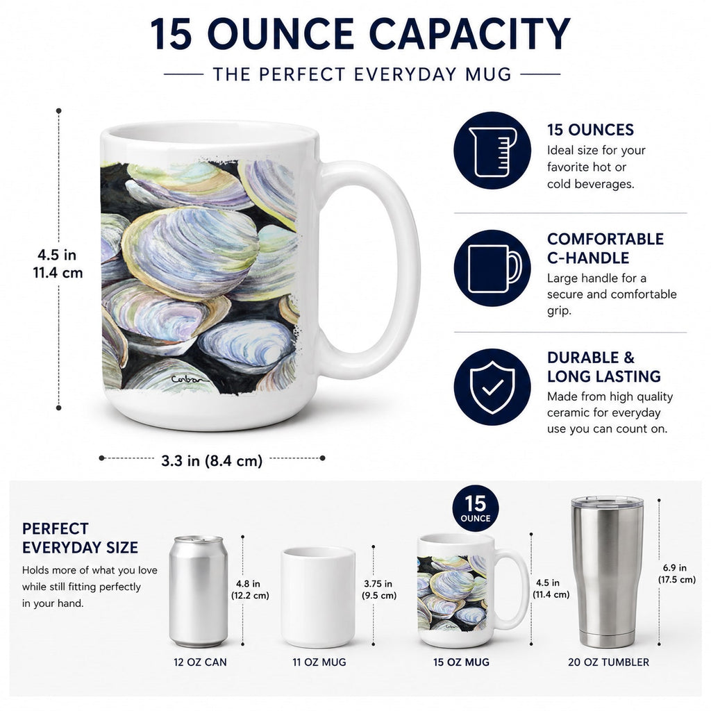 Clam Quahog Ceramic Coffee Mug 15 oz Decorative Large C Handle Mug Cup for Tea, Cocoa Hot Chocolate