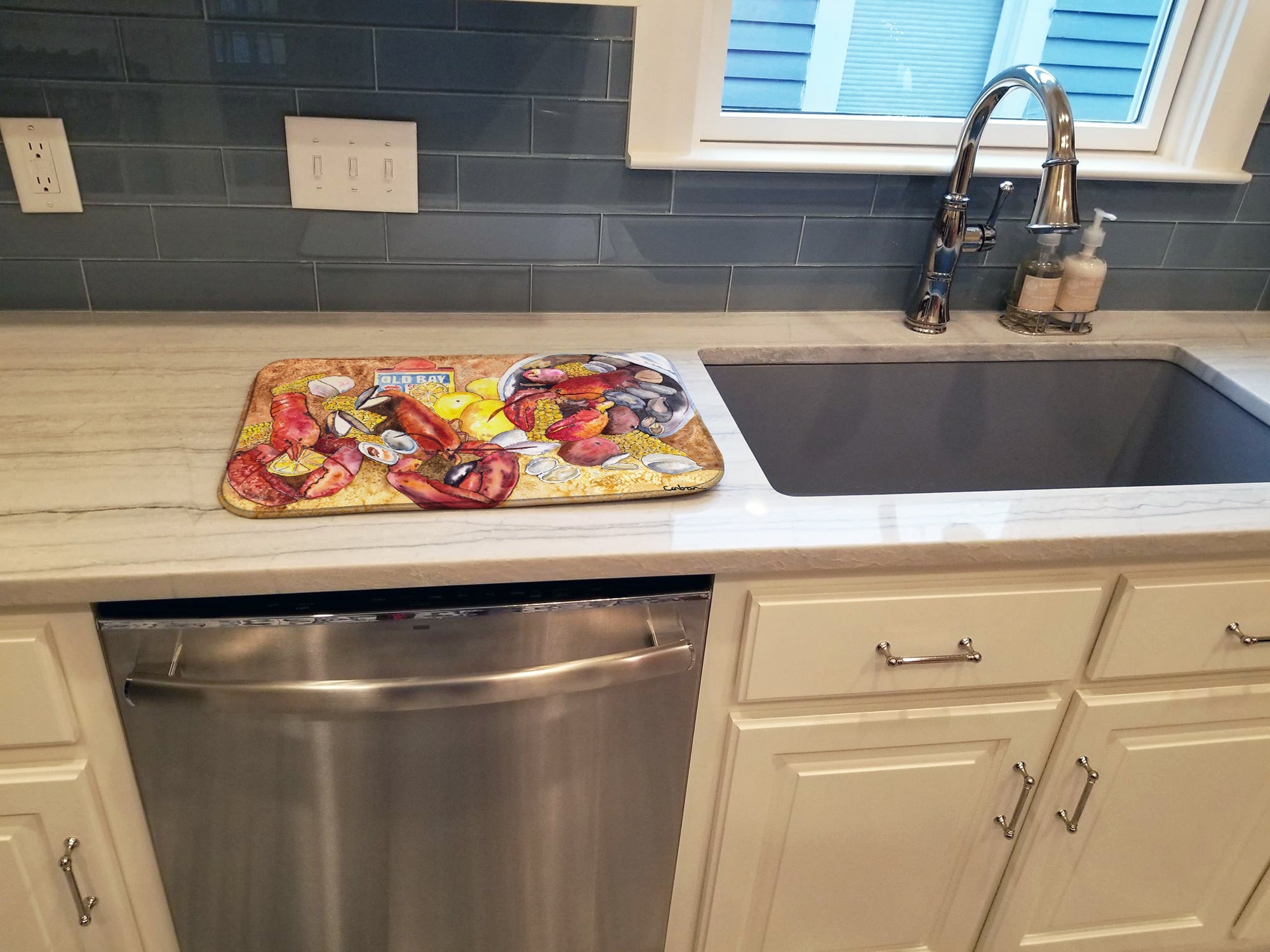 Lobster with Old Bay Dish Drying Mat Absorbent Dish Drying Mat Pad for Kitchen Counter Dish Drainer Mat for Countertop, 14 x 21", Multicolor