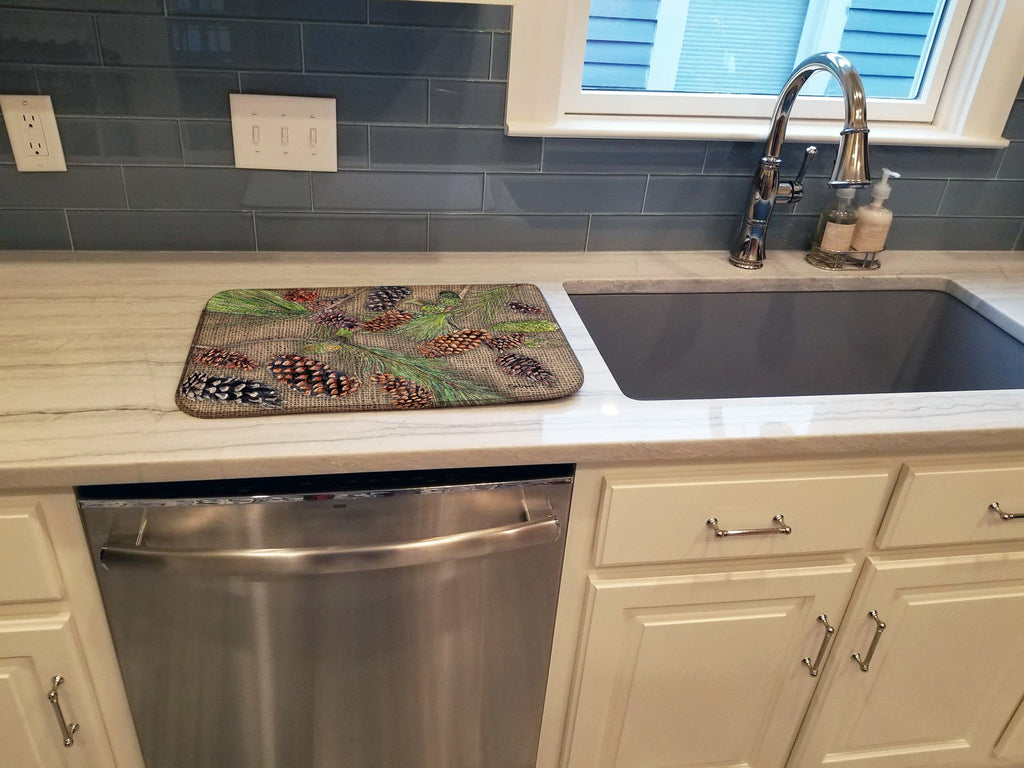 Pine Cones Dish Drying Mat Absorbent Dish Drying Mat Pad for Kitchen Counter Dish Drainer Mat for Countertop, 14 x 21", Multicolor