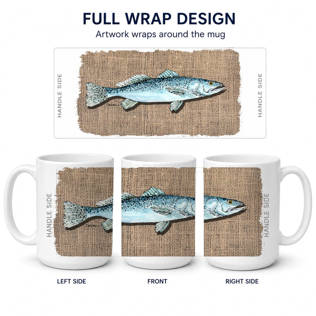 Fish Speckled Trout Ceramic Coffee Mug 15 oz Decorative Large C Handle Mug Cup for Tea, Cocoa Hot Chocolate
