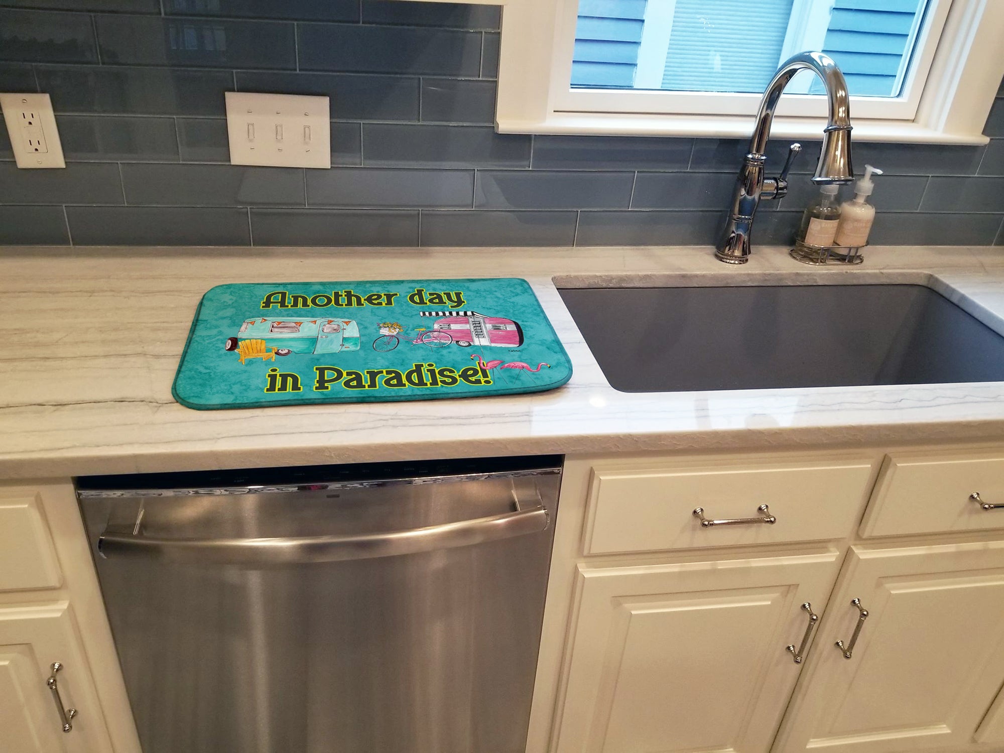 Another Day in Paradise Dish Drying Mat Absorbent Dish Drying Mat Pad for Kitchen Counter Dish Drainer Mat for Countertop, 14 x 21", Multicolor