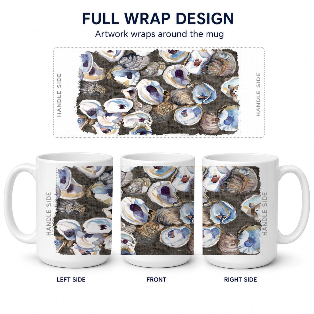 Oysters Ceramic Coffee Mug 15 oz Decorative Large C Handle Mug Cup for Tea, Cocoa Hot Chocolate