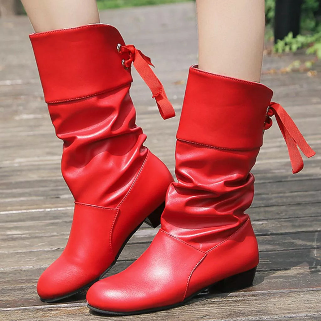 Round Toe Block Heels Boots