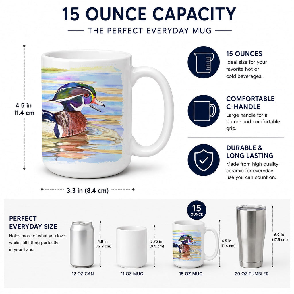 Wood Duck Ceramic Coffee Mug 15 oz Decorative Large C Handle Mug Cup for Tea, Cocoa Hot Chocolate