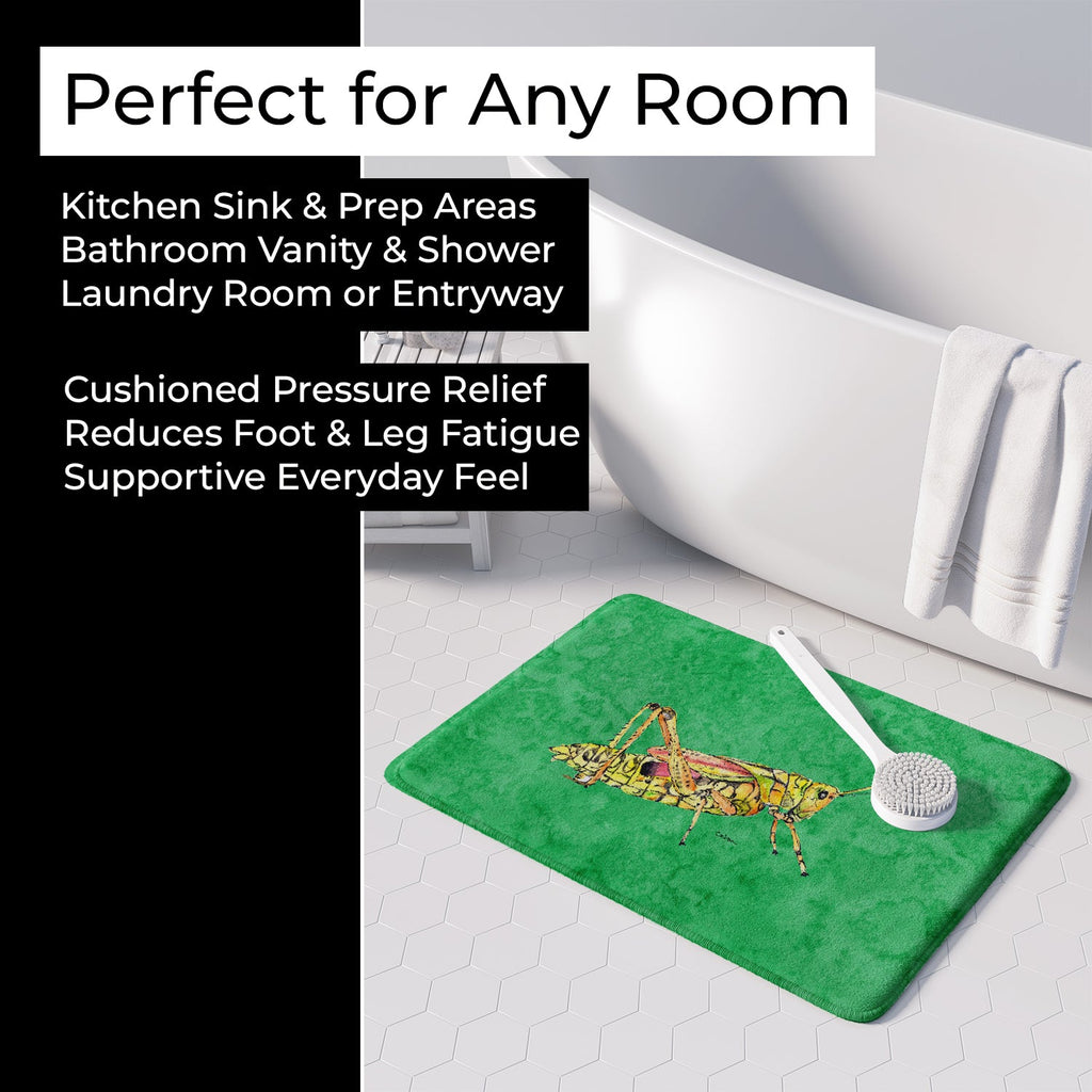 Grasshopper on Green Memory Foam Kitchen Mat Machine Washable Anti-Fatigue Cushion Comfort Bath or Kitchen Rug