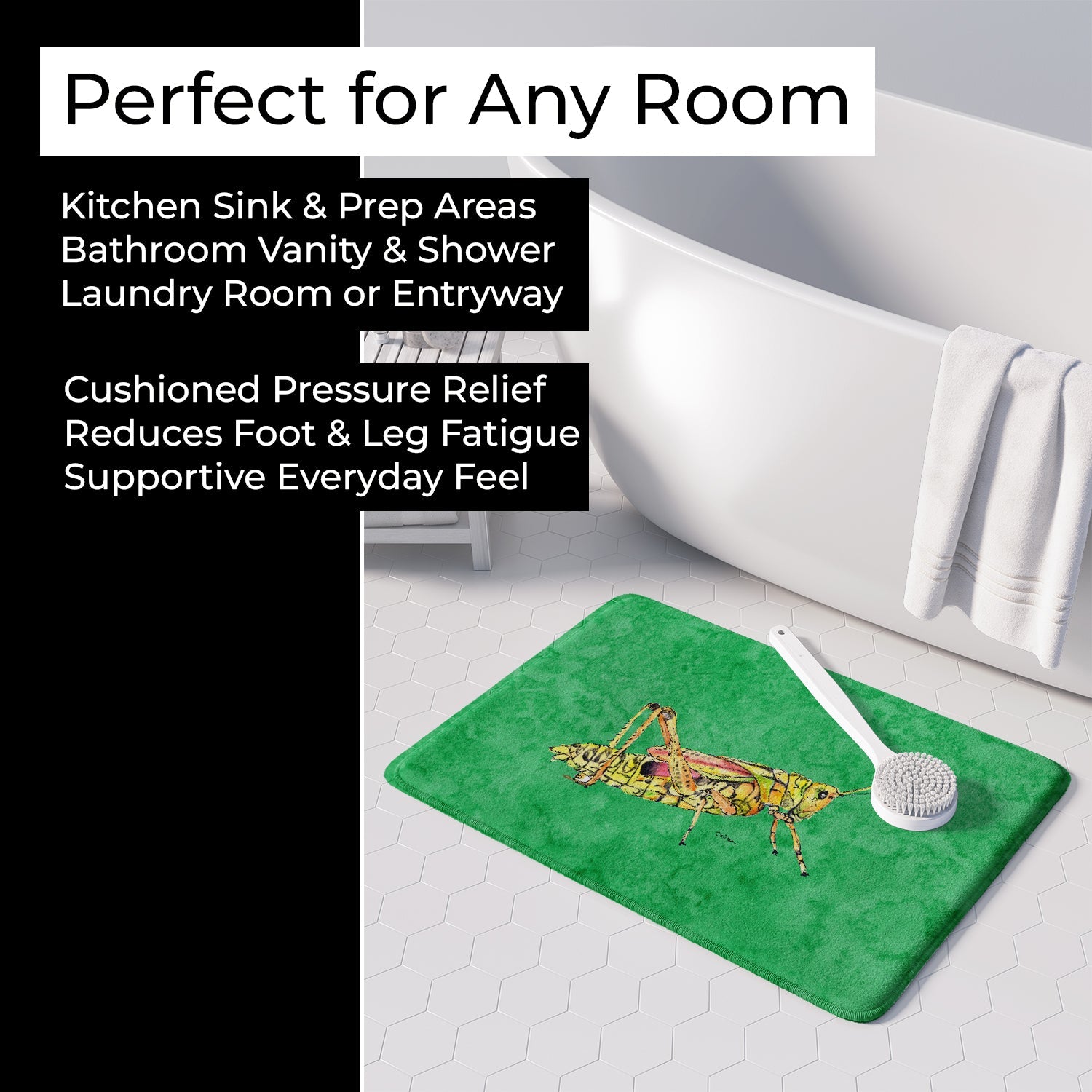 Grasshopper on Green Memory Foam Kitchen Mat Machine Washable Anti-Fatigue Cushion Comfort Bath or Kitchen Rug