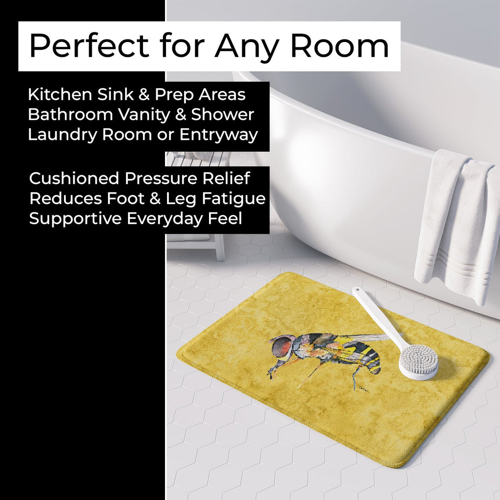 Bee on Yellow Memory Foam Kitchen Mat Machine Washable Anti-Fatigue Cushion Comfort Bath or Kitchen Rug