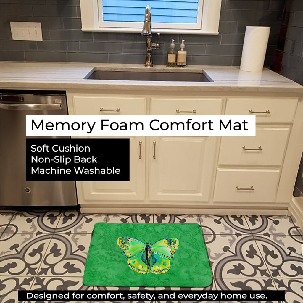 Butterfly Green on Green Memory Foam Kitchen Mat Machine Washable Anti-Fatigue Cushion Comfort Bath or Kitchen Rug