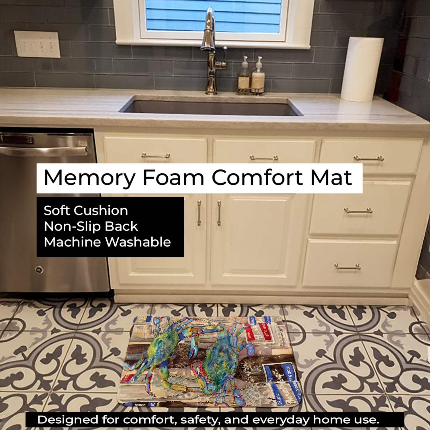 Blue Crabby Bottles of Barqs Rootbeer Memory Foam Kitchen Mat Machine Washable Anti-Fatigue Cushion Comfort Bath or Kitchen Rug