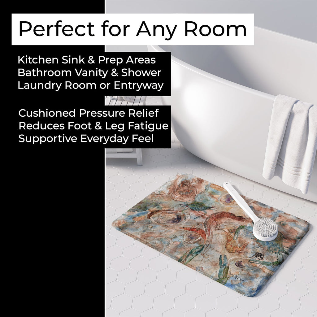 Crabs, Shrimp and Oysters on the loose Memory Foam Kitchen Mat Machine Washable Anti-Fatigue Cushion Comfort Bath or Kitchen Rug