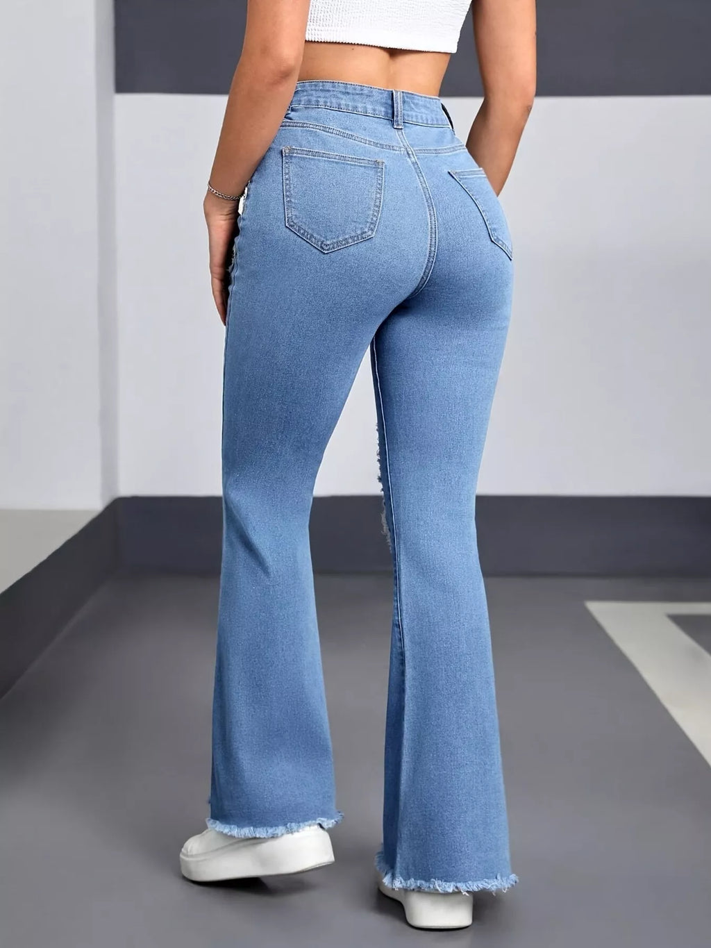 Heart Distressed Flare Jeans