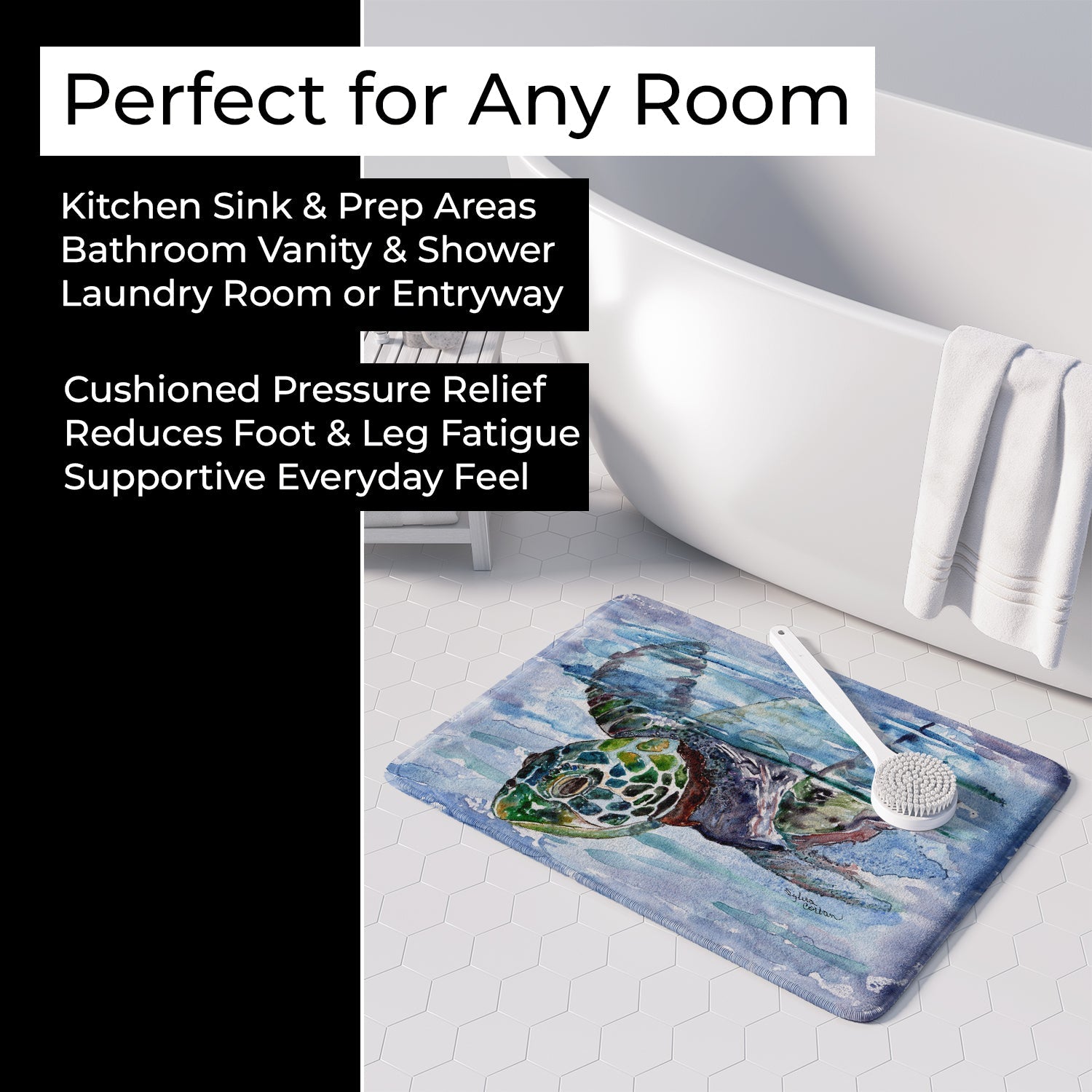 Loggerhead Turtle in a Dive Memory Foam Kitchen Mat Machine Washable Anti-Fatigue Cushion Comfort Bath or Kitchen Rug