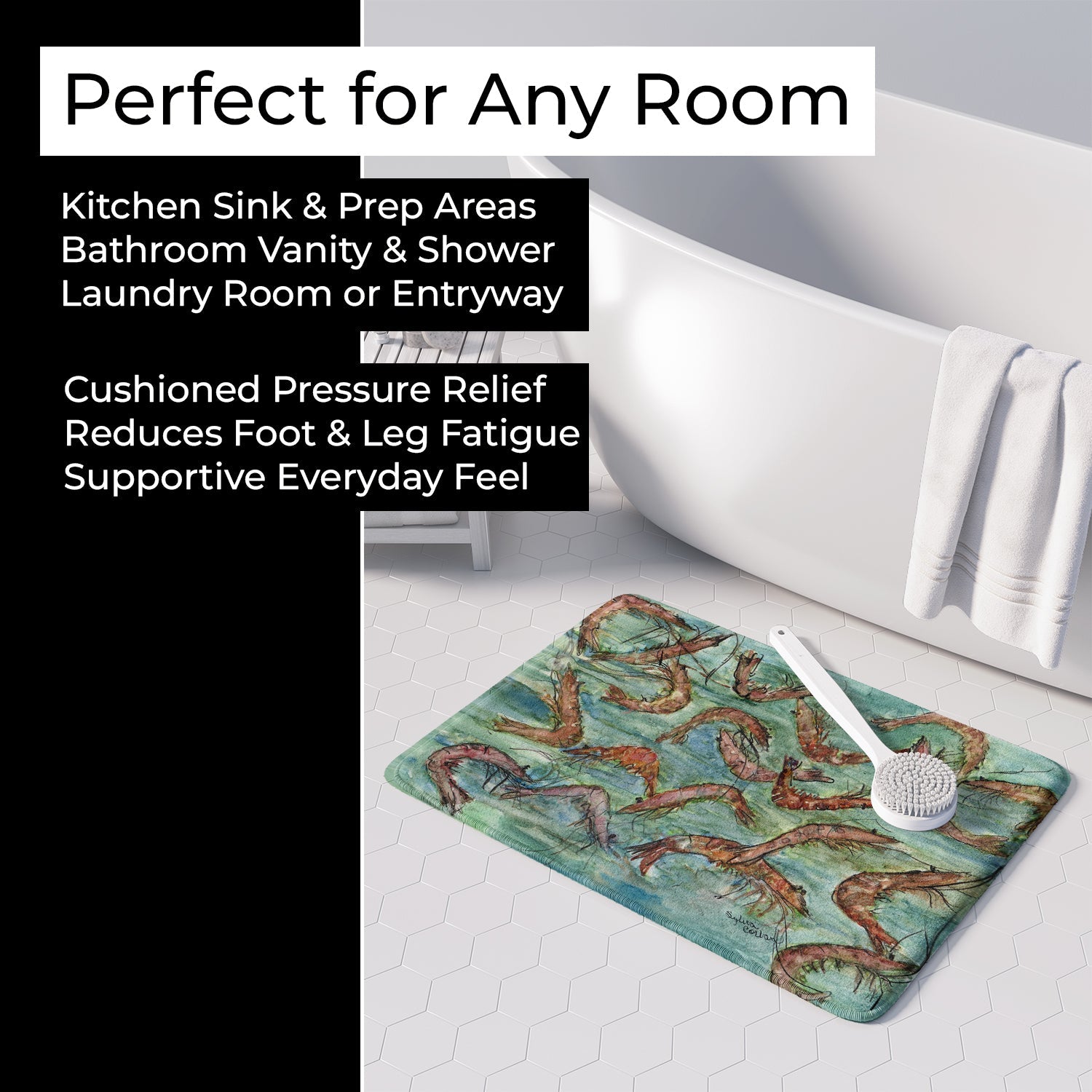 Catch of Shrimp Memory Foam Kitchen Mat Machine Washable Anti-Fatigue Cushion Comfort Bath or Kitchen Rug