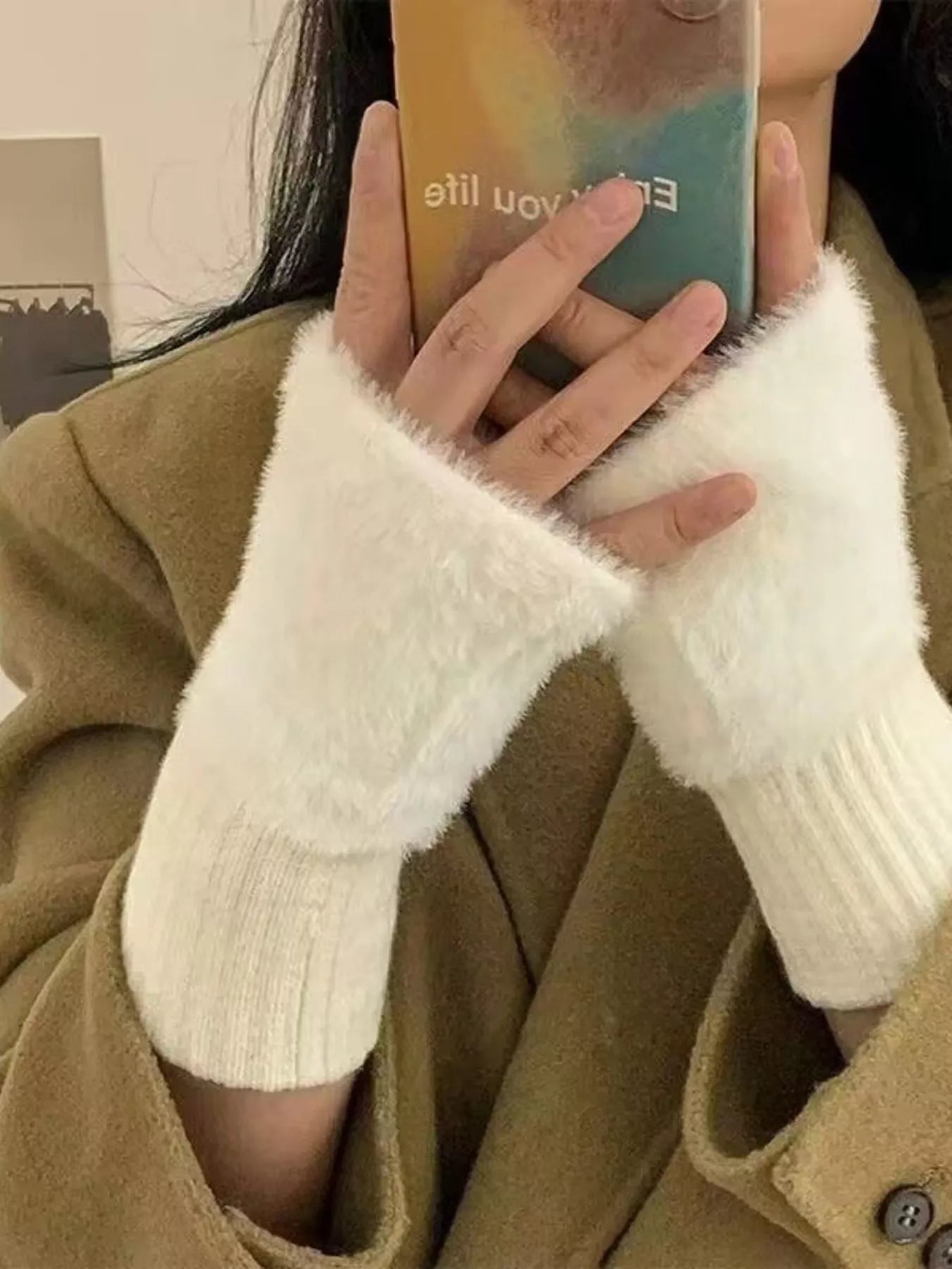 Fuzzy Cuff Fingerless Gloves