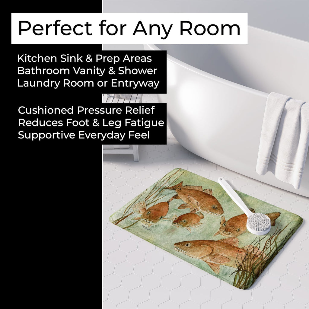 Red Fish Swim Memory Foam Kitchen Mat Machine Washable Anti-Fatigue Cushion Comfort Bath or Kitchen Rug