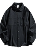Men's Plus Size Casual Solid Color Long Sleeve Shirt