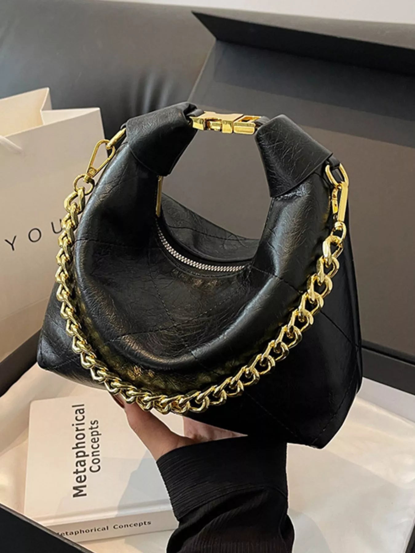 Chain Decor Leather Bag