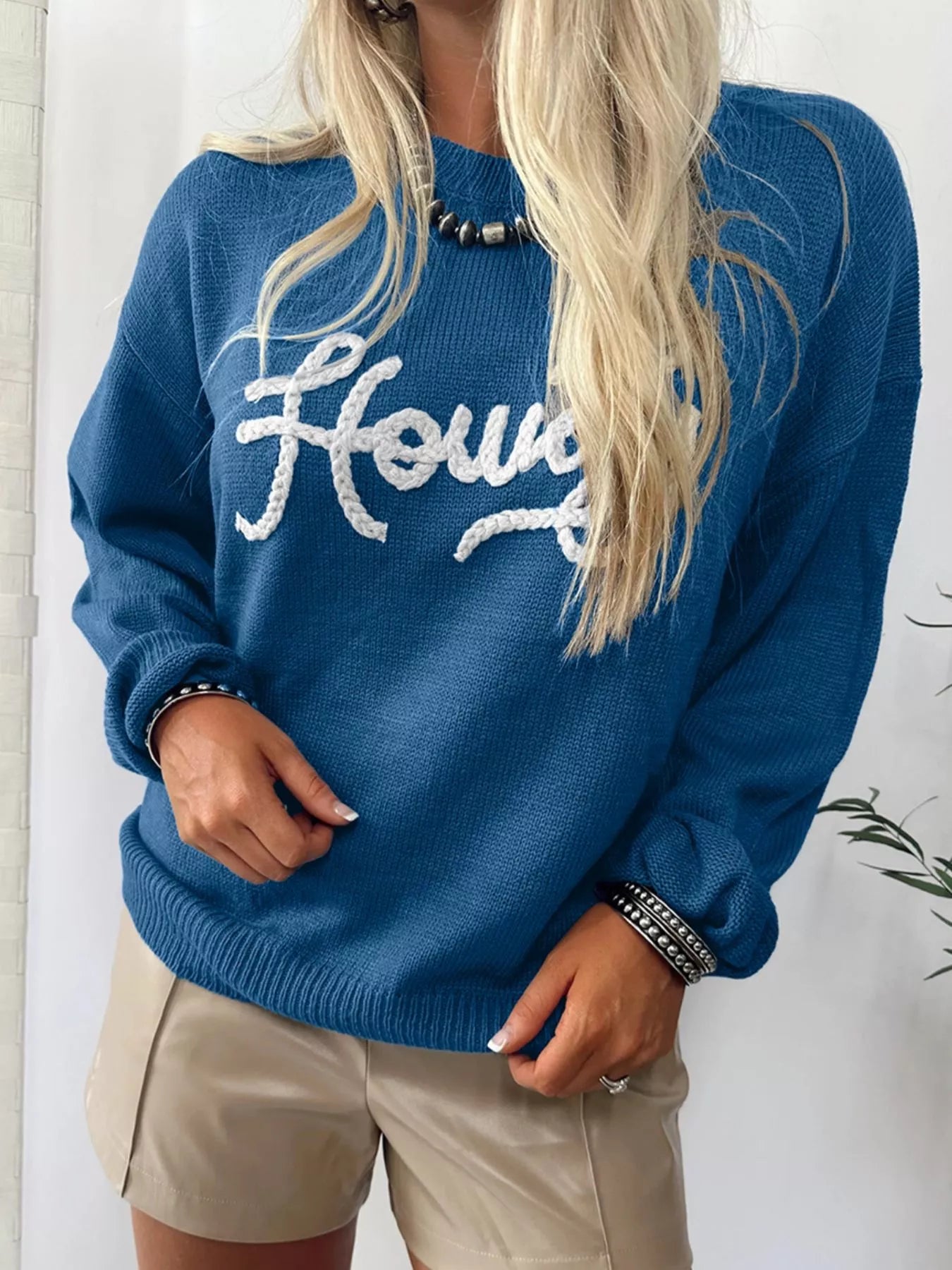 Howdy Embroidered Round Neck Sweater
