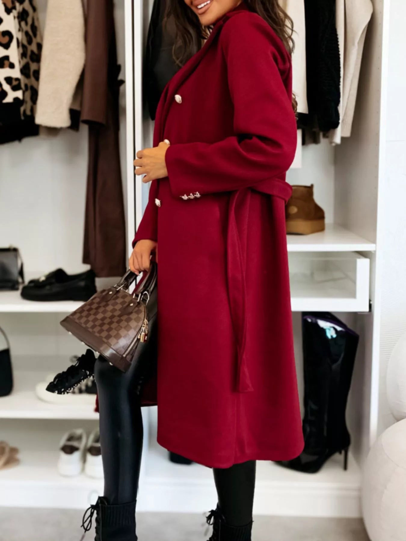 Double-Breasted Tie Waist Overcoat