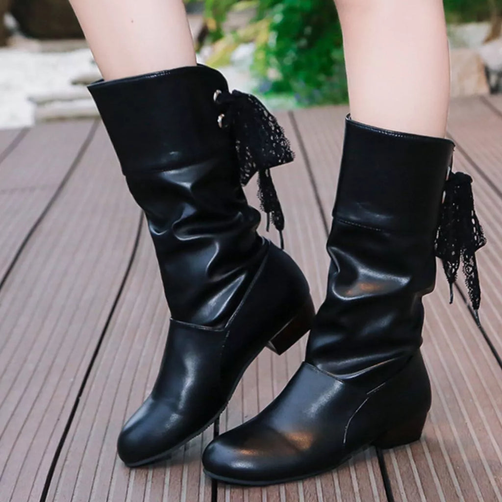 Round Toe Block Heels Boots