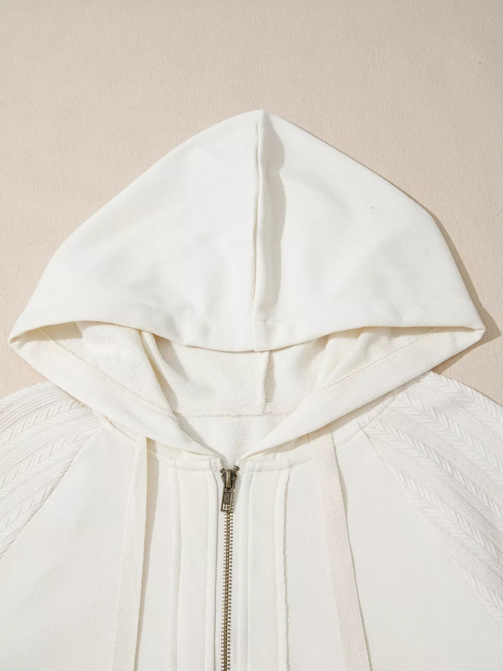 Solid Color Textured Sleeve Patchwork Half Zip Hoodie