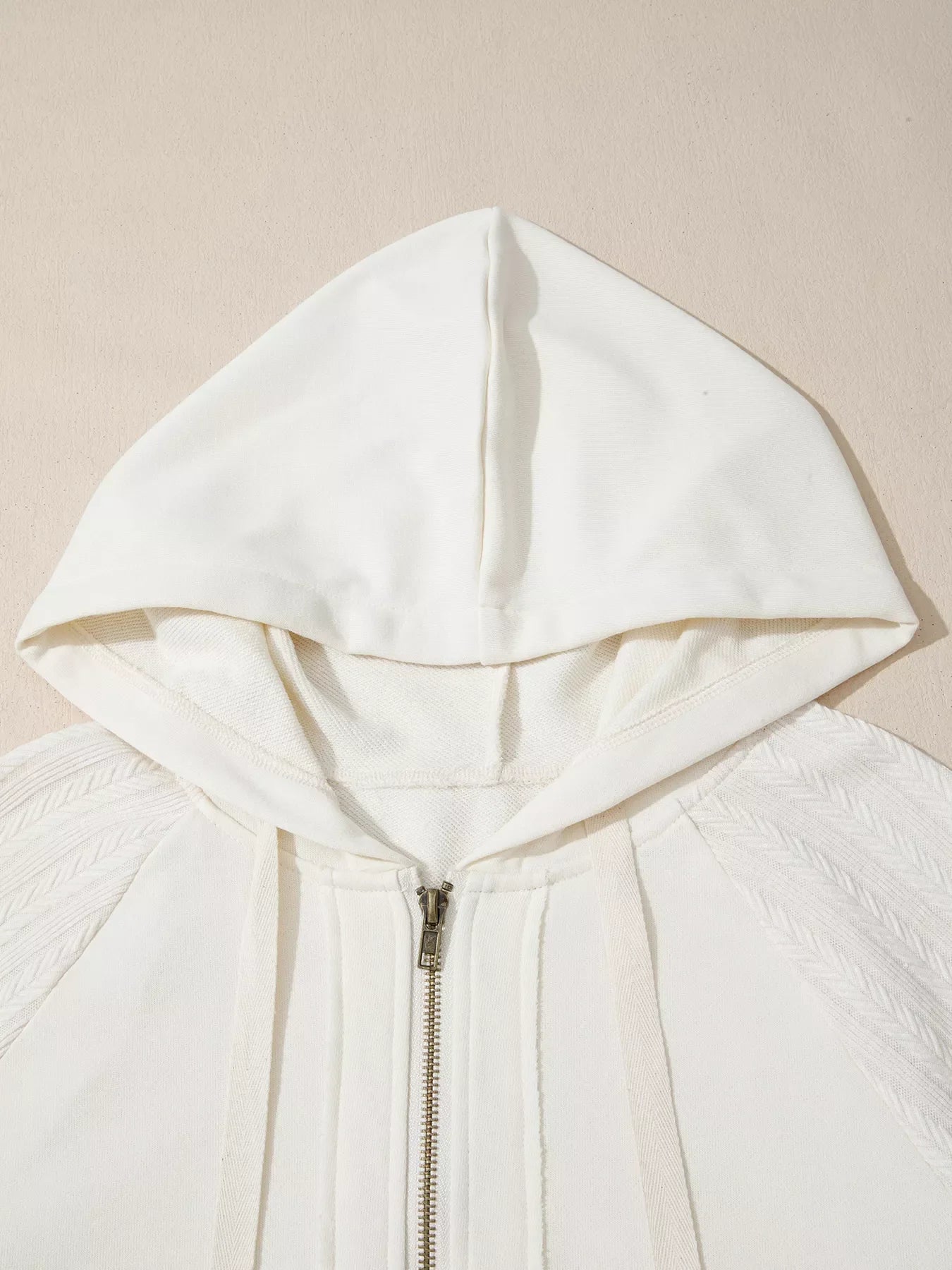 Solid Color Textured Sleeve Patchwork Half Zip Hoodie