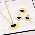Geometric Half-Circle 18K Gold Plated Necklace Ring and Earrings Jewelry Set
