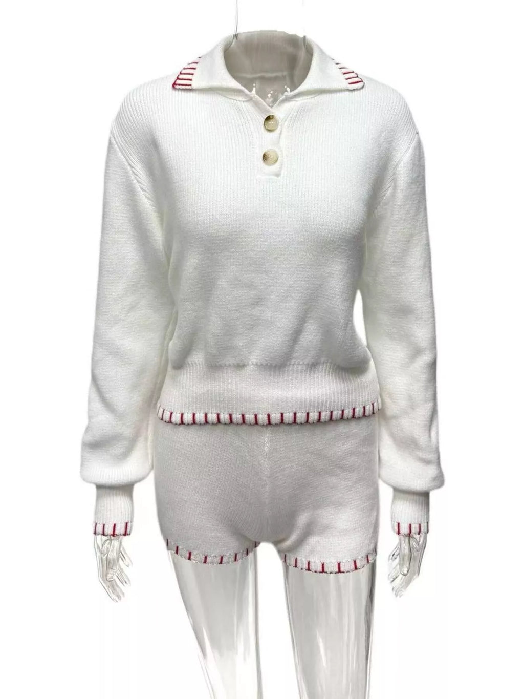 Casual Knit Long Sleeve Top and Shorts Sweater Set