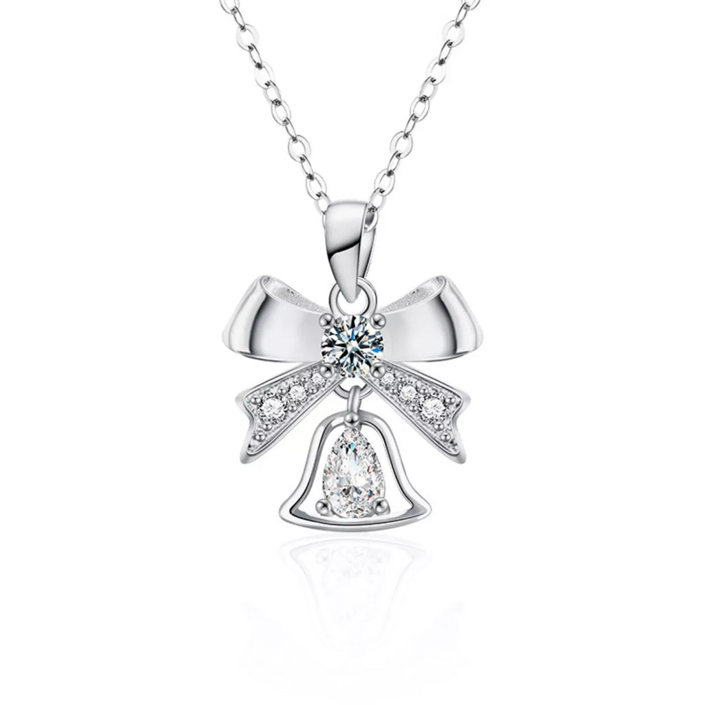 925 Sterling Silver Moissanite Bow Bell Pendant Necklace