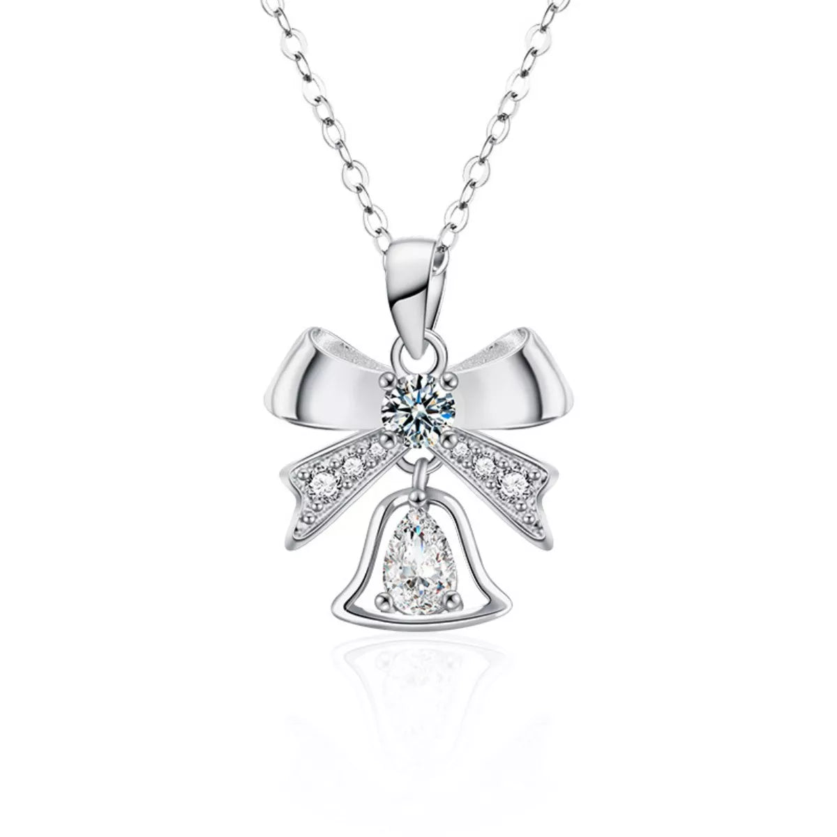 925 Sterling Silver Moissanite Bow Bell Pendant Necklace