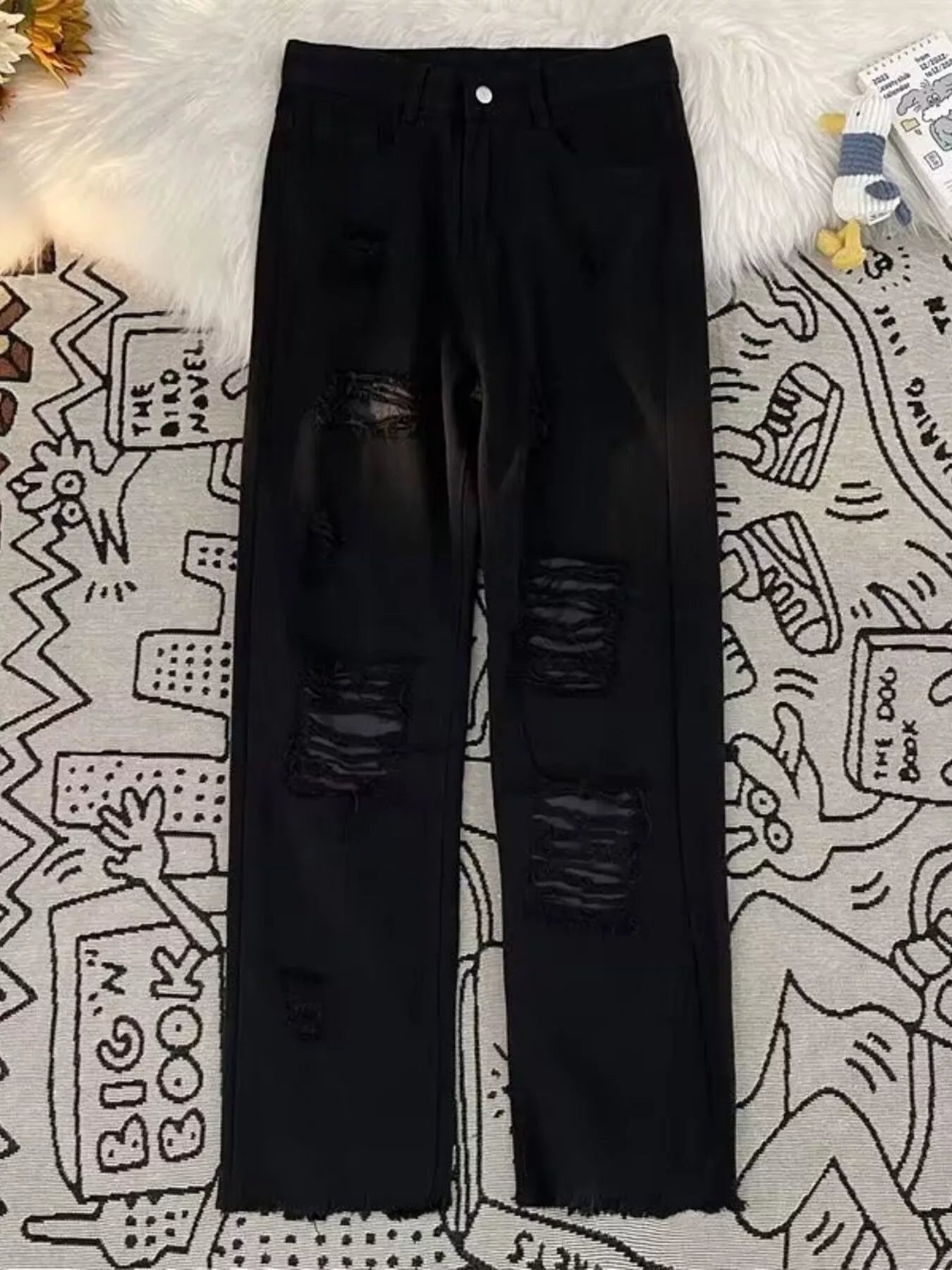 Men's Full Size Vintage Distressed Wide Leg Jeans Plus Size