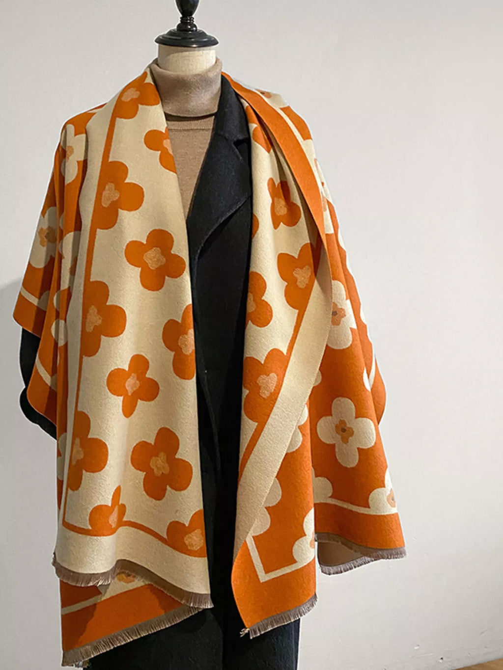 Floral Print Raw Hen Scarf